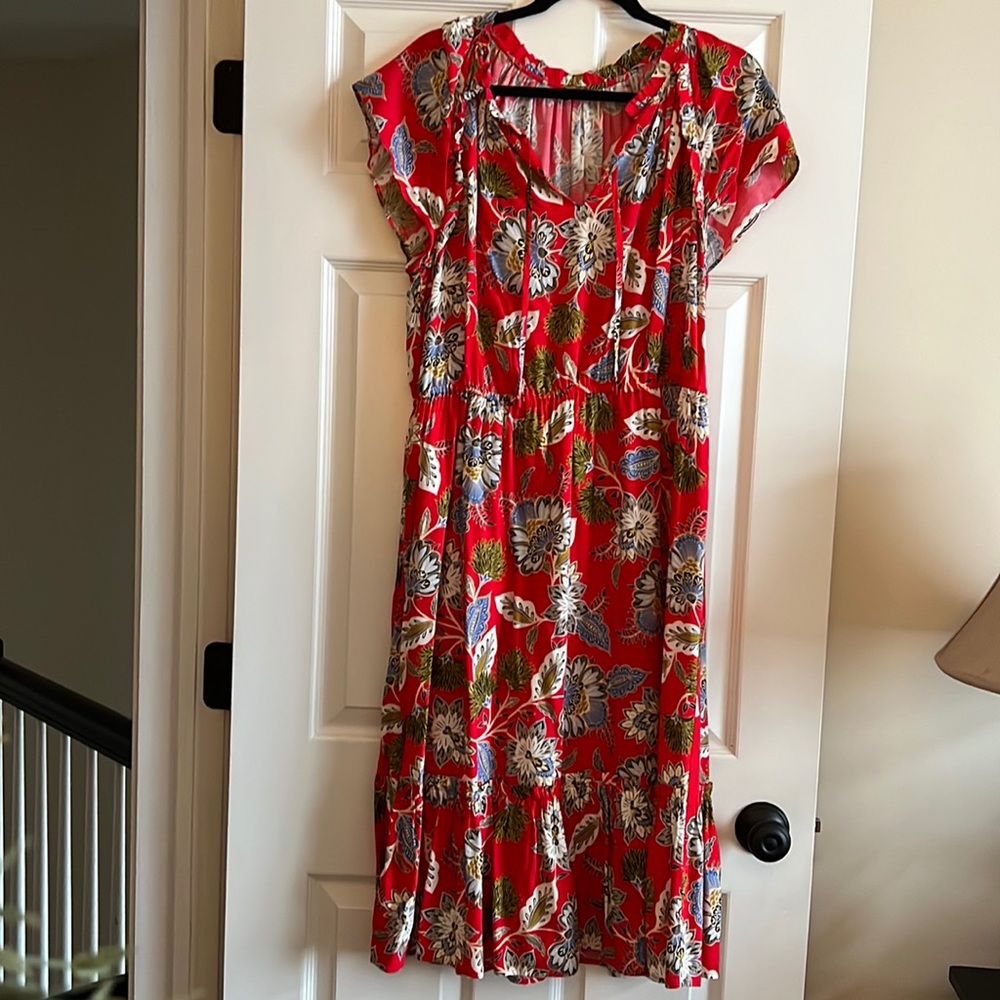 Loft red and blue floral dress
